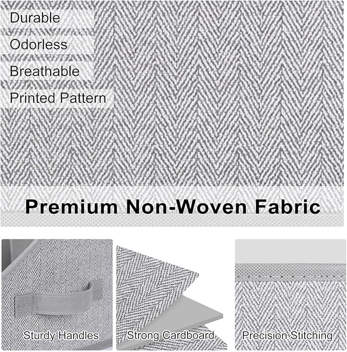 WUIKE 3 Pack Large Closet Storage Bins, Fabric Trapezoid Storage Baskets for Organizing Clothes, Sheets, Blankets, Decorative Storage Bins, Herringbone Gray, Large