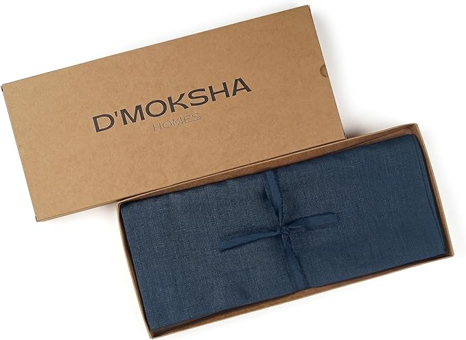 D'Moksha Homes Linen Table Runner 36 Inches - 100% Pure Linen Navy Blue Small Table Runner 14 x 36 Inch for Dresser, Coffee Tables, Fall, Autumn and Halloween-Machine Washable