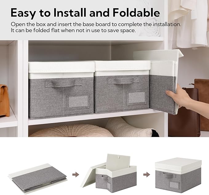 GRANNY SAYS Storage Bins with Lids, Collapsibe Clothes Organizers and Storage, Storage Baskets for Shelves, Decorative Storage Boxes with Lids, 3-Pack, Gray&Ivory