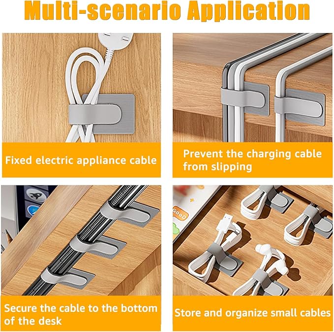 80PCS Hook and Loop Cable Straps, Cable Management Under Desk, Self Adhesive Cable Ties, Reusable Wire Organizers for Cords, Adjustable Cord Organizers for Desk, Home Office Essentials, Black