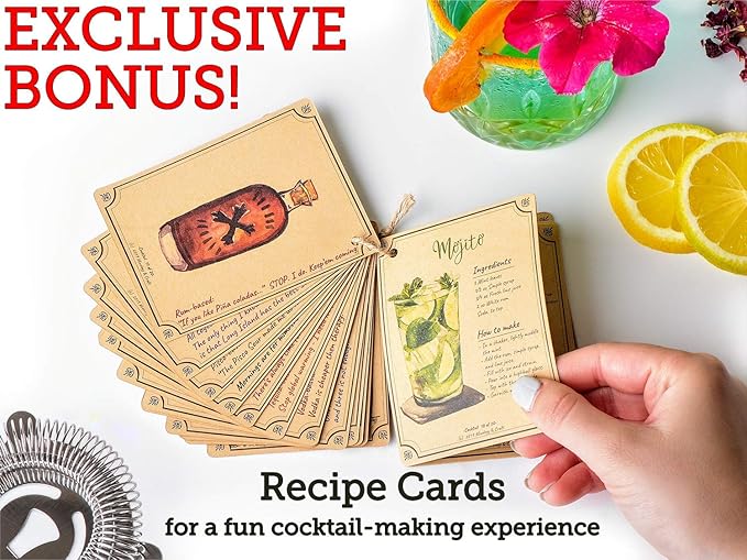 Bartender Kit with Stainless Steel Boston Shaker Bottle | 11-Piece Cocktail Shaker Set with Weighted Design, Premium Bar Accessories, Tools for Home or Portable Bar, Martini Shaker & Mixology Gift