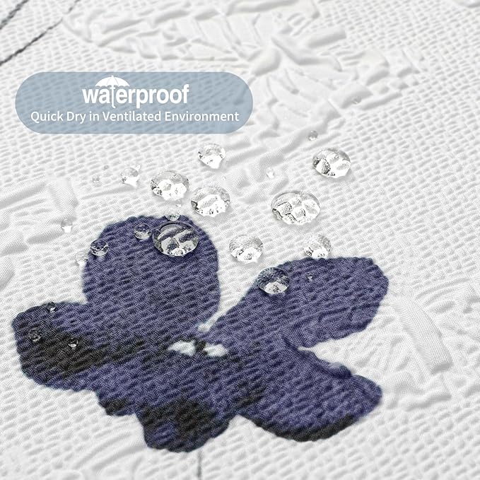 QiyI Extra Long Shower Curtain 72 x 84, Watercolor Floral Bath Curtain, 3D Embossed Butterflies Grey Flower Cloth Bathroom Curtains, Waterproof Fabric Farmhouse Textured Shower Curtain Set with Hooks