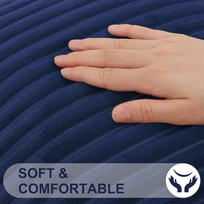 Simmore Decorative Throw Pillow Covers 22x22 Set of 2, Soft Natural Plush Flannel Double-Sided Fluffy Couch Pillow Covers for Sofa Living Room, Navy Blue