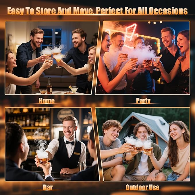 Electric Whiskey Smoker Kit Built-in Lighter, No Butane Needed, 2Ice Cubes, CleanTool, Cocktail Smoker Kit with 6 Wood Chips, Old Fashioned Drink Smoker Kit, Bourbon Whiskey Gifts for Men,Dad,Husband