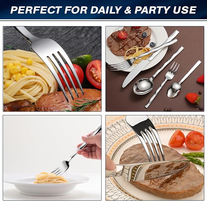 20-Piece Silverware Set, Premium Flatware Set for 4, 18/10 Stainless Steel Cutlery with Diamond Cut Pattern for Dinner, Kitchen, Home, Wedding, Party, Dishwasher Safe