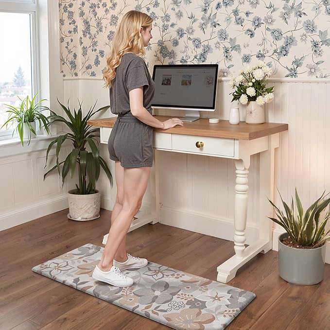 GENIMO Kitchen Mats for Floor 2PCS, Cushioned Kitchen Rugs Non Slip Washable, Farmhouse Anti Fatigue Mat Waterproof, Comfort Standing Mat Rug for Office, Home, Laundry, 17.3"x47"+17.3"x30", Grey