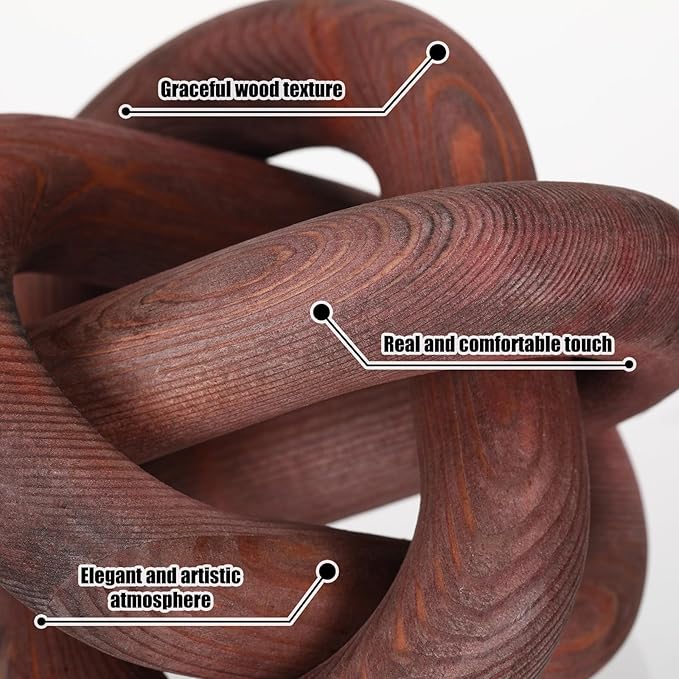 3 Link Wood Knot Decor - Hand Carved Coffee Table Decoration, Boho Chain Link Decor, Modern Shelf, Rustic Objects for Home Living Room Bedroom(Brown)
