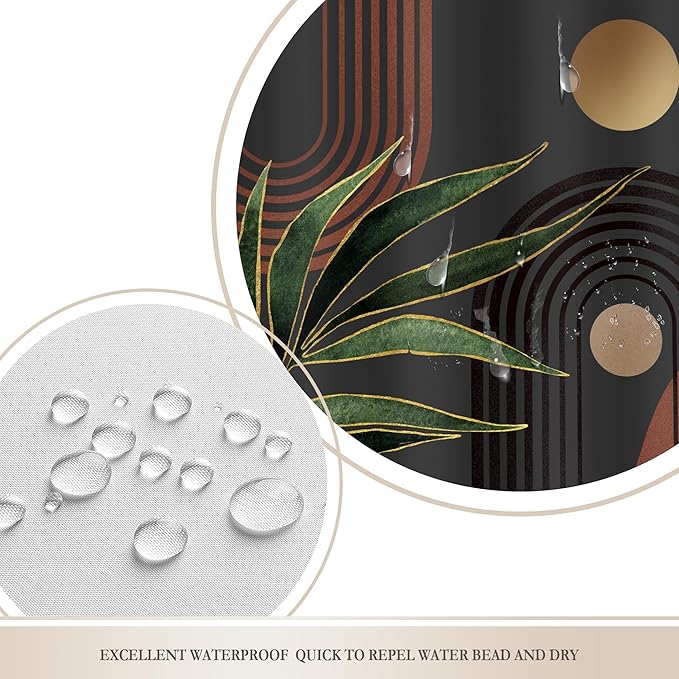 Glawry Dark Green Brown Boho Shower Curtain Abstract Mid Century Retro Tropical Leaves Modern Geometric Bathroom Minimalist Arch Sun 72Wx84L Inches Bath Accessories Art Home Decor Fabric 12 Pack Hooks