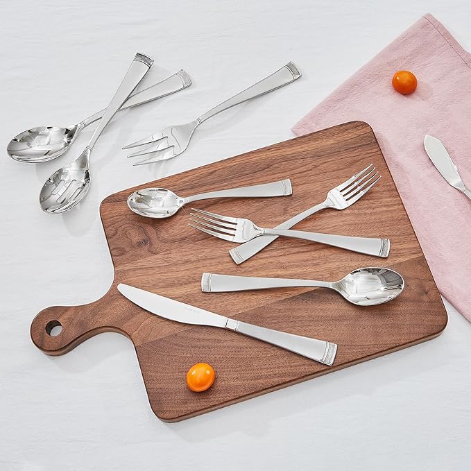 KINGSTONE Silverware Set, 65-Piece Flatware Set for 12, 18/10 Stainless Steel Cutlery Set with Bead Edge, Utensil for Kitchen, Home, Party, Wedding, Mirror Polished, Dishwasher Safe, Featured Gifts