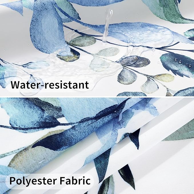 QiyI No Hook Shower Curtain with Snap in Fabric Liner, Blue Eucalyptus Shower Curtain with See Through Top Window, Waterproof Washable Cloth Ringless Shower Curtain Set for Bathroom, 72 x 75