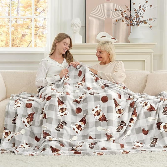 Cozy Bliss Coffee Gnome Throw Blanket - Warm MilkyPlush™ Throw Blankets,Ultra Soft Cozy Blankets for Couch,Sofa and Bed,Grey,60X80inches