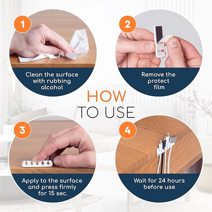 GLUIT Adhesive Desktop Cable Organizer Versatile Cord Holders Wire Clips and Cable Holder Cord Organizer for Desk Table Accessories Office Spaces New White 5 Pack