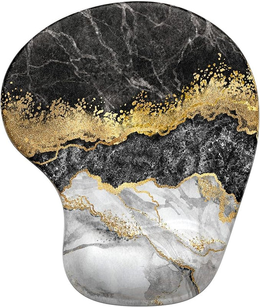 Hsurbtra Ergonomic Mouse Pad with Wrist Rest Support, Gel Mouse Pads with Non-Slip PU Base, Pain Relief Memory Foam Computer Mat, Cute Office Supplies Desk Decro Accessories, Black Marble