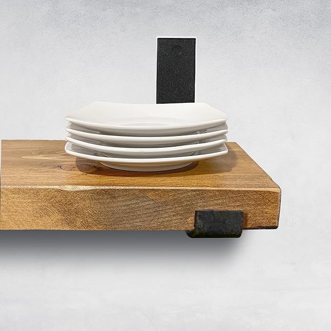 Rustic Shelves with J-Brackets Set of 2, Industrial Shelf, Kitchen Shelves, Solid Wood, Decorative Wall Storage, Heavy Duty, URBANDI (Brown, 48Wx10D)