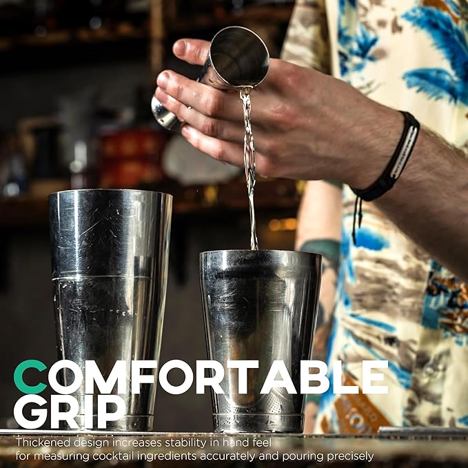 Homestia Jigger for Bartending with 1 Pourer, Stainless Steel Double Jigger Premium Japanese Style Slim Measuring 1 oz 2oz Jigger with Measurements Inside Cocktail Bar Tools for Bartender