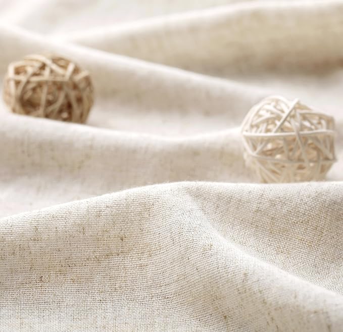 Awellife Farmhouse Beige Shower Curtain Button Linen Textured Woven Fabric,Pleated Grey Stripe,Country Style,72" W x 84" L