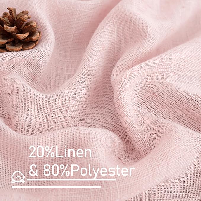 LAMIT Sheer Linen Curtains 63 Inch for Girls Bedroom, Light Filtering Neutral Semi Sheer Farmhouse Boho Curtains Back Tab and Rod Pocket Living Room Panels, Pink, 2 Panels, 52 x 63 Inch