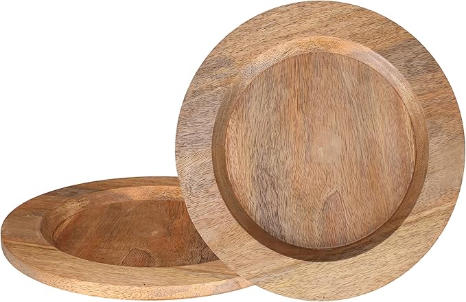 Alpha Living Home 13 inch Rustic Wood Charger Plates - 2 Pack Handcrafted Round Decorative Dinner Serving Tray for Dining, Holiday, Party, Special Event, Decoration, Weddings & Outdoor Wedding (Brown)