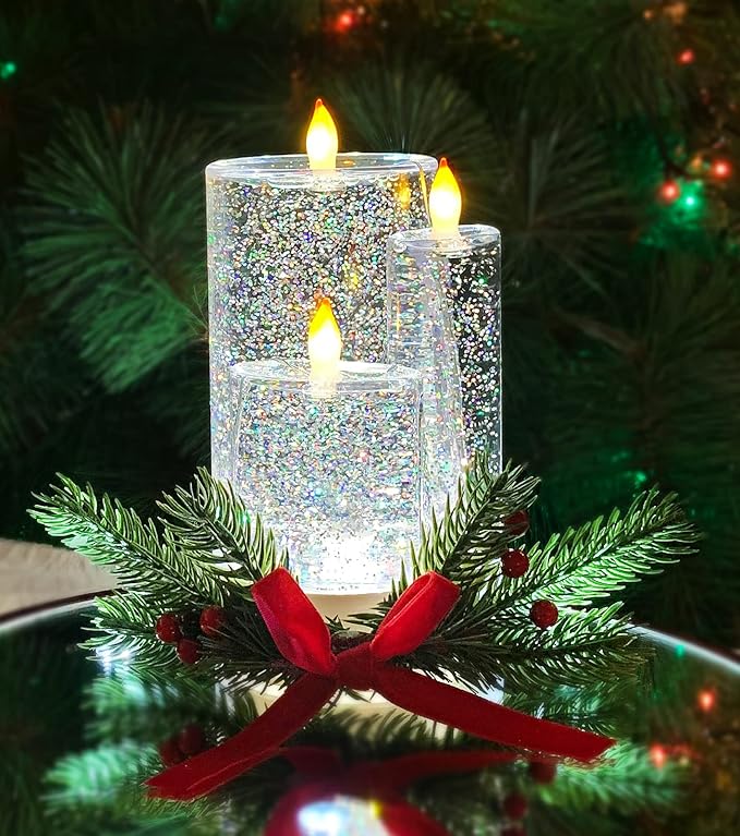Christmas Tabletop Decor, Snow Globe Water Spinning LED Lighted Candles, Battery Operated (not Included) (6.8" H x 4.8" W x 4.8" D) by Moments in Time