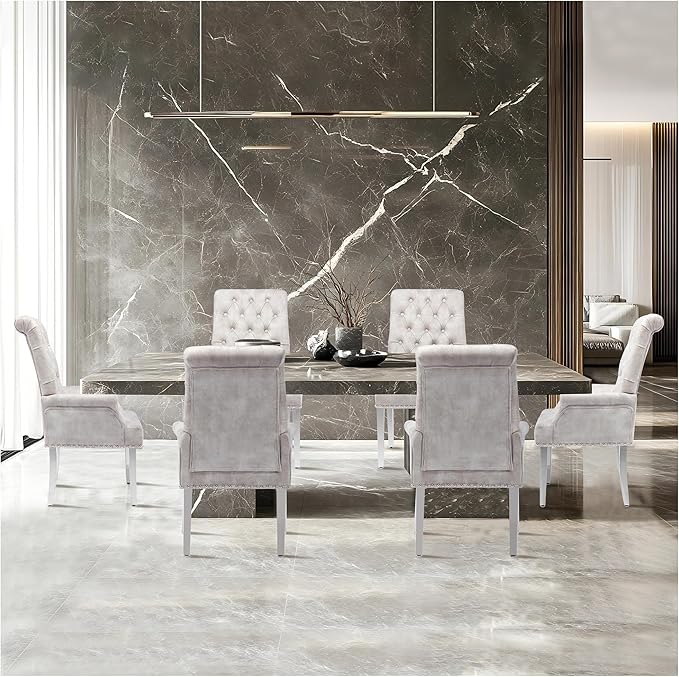 AODCHR Upholstered Velvet Accent Dining Chair, Elegant Tufted Dining Room Kitchen Room Arm Chair with Stainless Steel Leg, Beige