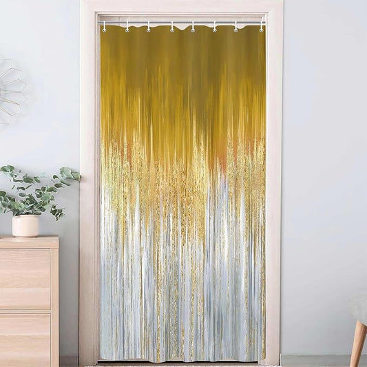 JAWO Abstract Blue Gold Shower Curtain, Marble Boho Ombre Minimalist Chic Art Shower Curtains, Modern Neutral Contemporary Striped Brush Strokes Tan Art Waterproof Bathroom Curtain with 12 Hooks