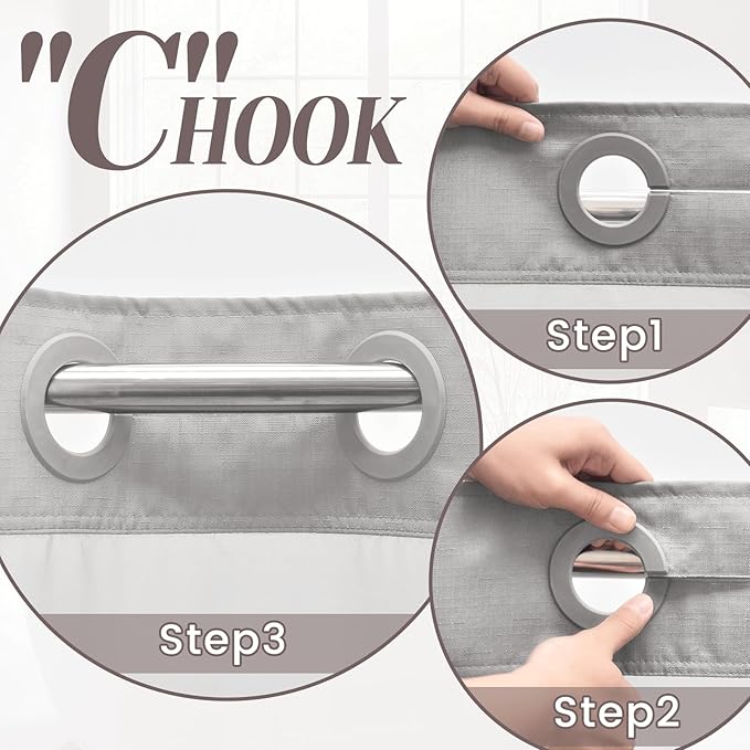 No Hook Slub Textured Shower Curtain with Snap in Liner - Grey Fabric Outer Curtain & Waterproof Inner Liner, Hotel Style with See Through Top Window, 71x80 in