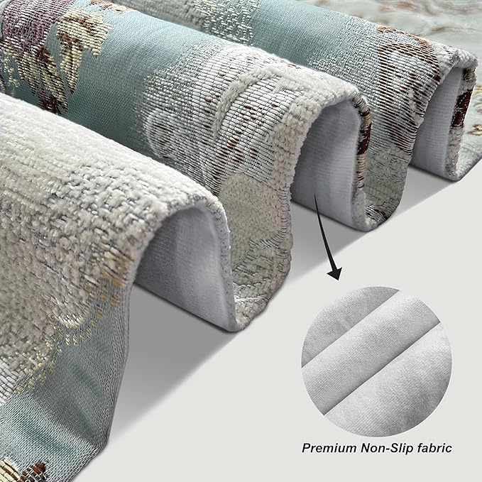 HeMiaor Elegant Table Runner Thick Chenille and with Delicate Tassel for Daily Classic Decoration Light Blue Gorgeous Flower Pattern 13x60 Long