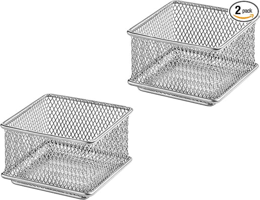 YBM HOME Silver Mesh Drawer Cabinet and or Shelf Organizer Bins, School Supply Holder Office Desktop Organizer Basket (2, 3x3x2 Inch)