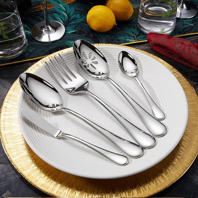 KEAWELL Premium Verona 65-Piece Silverware Set for 12 – Heavy Duty 18/10 Stainless Steel, Brilliant Mirror Finish, Smooth Edges, Dishwasher Safe (65, Silver)