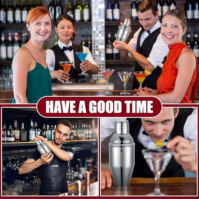 Nitial 9 Pcs Bar Cocktail Shaker Professional Stainless Steel Martini Drink Mixer with Built-in Strainer for Bartending No Leaks Boston Shaker for Bar Party Drink Mixing Tool(11.8 oz)