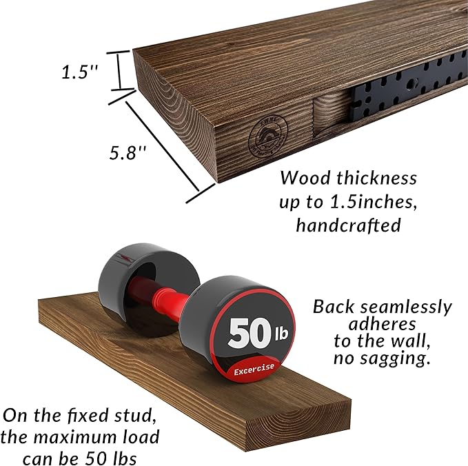 Wood Floating Shelves,36 inch Rustic Wood Wall Shelves for Bathroom Living Room Bed Room Kitchen Farmhouse Laundry Room Set of 2,Handmade-Thickened Wall Shelf,Black Walnut