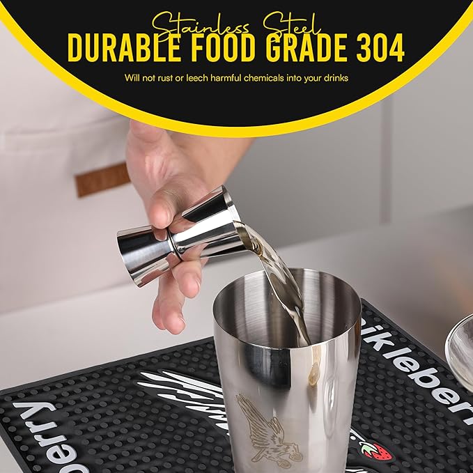 Premium 20 Piece Cocktail Shaker Set with Weighted Boston Shaker and Stand | Bartender Kit with Large Spill Catching Bar Mat - Recipe Book - Velvet Bag - Rustproof | Perfect for Mixology