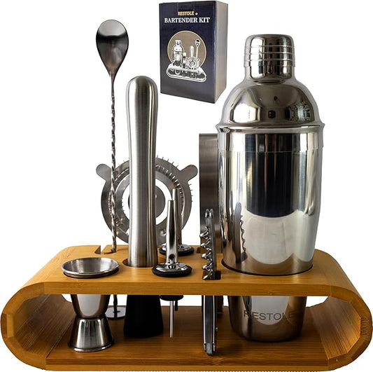 10-Piece Cocktail Shaker Bartender Kit - Elegant Drink Mixer Set Muddler Jigger Strainer, Dishwasher Safe, for Housewarming, Drink Mixer Fans, Lovers, Family, Friends