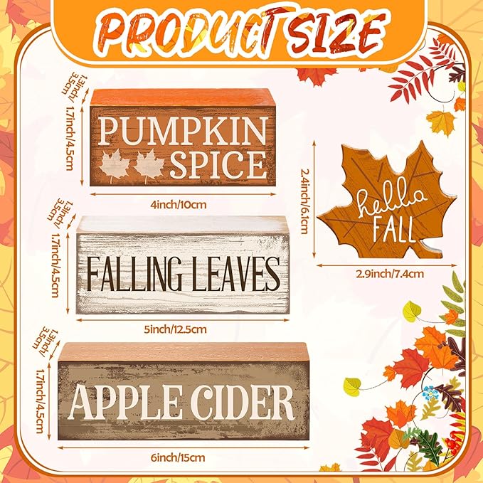 4 Pcs Fall Decor Wooden Maple Leaf Decoration Fall Tiered Tray Decor Rustic Wooden Maple Leaf Block Sign Gift Thanksgiving Table Centerpiece Farmhouse for Autumn Harvest Party Home Kitchen