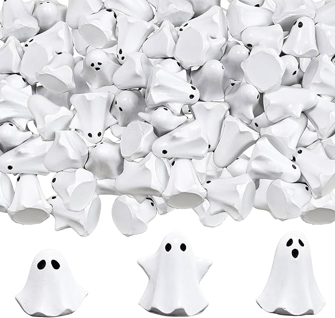 50Pcs Mini Resin Ghosts, Small Ghost Figurines, Tiny Halloween Miniatures for Spooky Tiered Tray Decor, Vase Filler, Home Tabletop Shelf Centerpieces, Party Favors Gift
