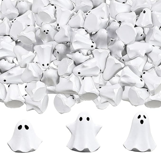 50Pcs Mini Resin Ghosts, Small Ghost Figurines, Tiny Halloween Miniatures for Spooky Tiered Tray Decor, Vase Filler, Home Tabletop Shelf Centerpieces, Party Favors Gift