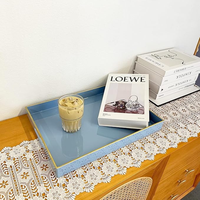 Blue Sturdy Acrylic Serving Tray with Handles-15.7x11.8Inch, Morden Plastic Rectangular Serving Tray for Coffee Table Bathroom, Ottoman, Home Decor(Rectangular - Light Blue)