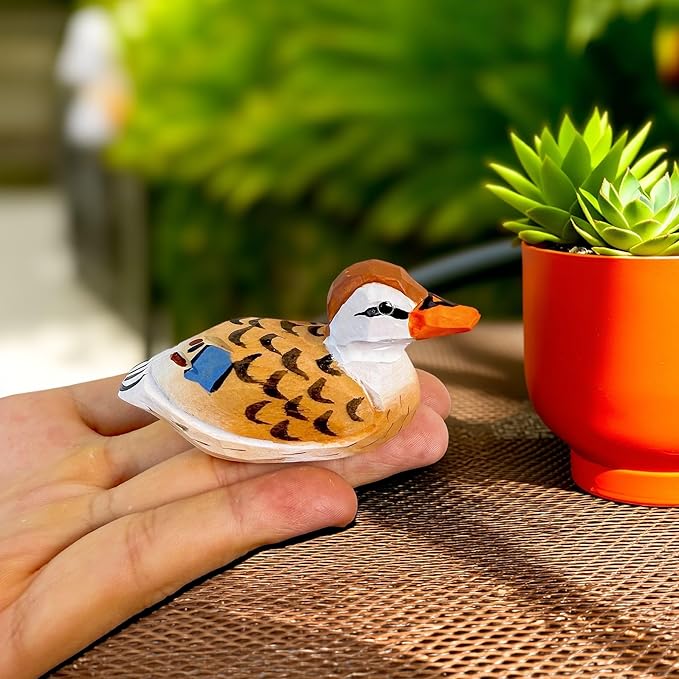 Mallard Duck Decor Wooden Animal Figurines Little Ducks Funny Desk Accessories Small Duck Statues Handmade Carving Decoys Ornament for Home Room Decor