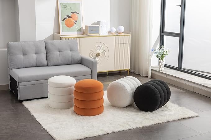 Small Foot Stool Ottoman Cute Vanity Stool Foot Rest Round Mushroom Ottomans Modern Boucle Footstool Shoe Stool for Couch for Living Room Bedroom Entrance Black
