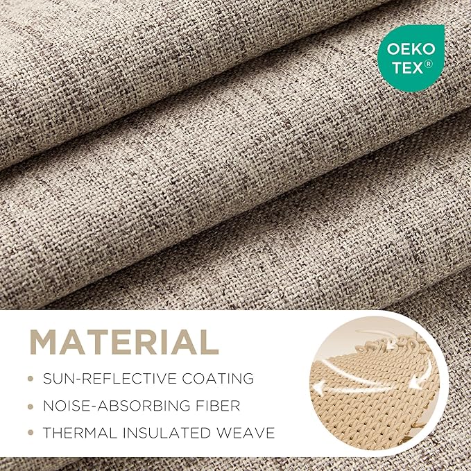 Joydeco Blackout Curtains for Bedroom - Natural Linen Curtains 37 X 84 inch, Thermal Insulated 100% Blackout 2 Panels Light Blocking Drapes, Rod Pocket & Back Tabs, Darkening Privacy for Living Room