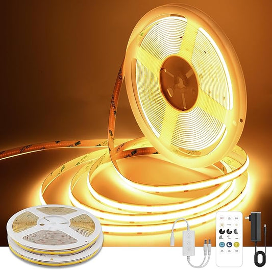 COB LED Strip Lights Warm White,24V Dimmable led Light Strip KIT with Remote and app Control,2700K 65FT/20m 8mm Wide Ra>90 Cuttable Flexible Strip Lights for Bedroom,Shelf,Cabinet
