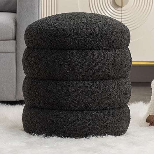 Small Foot Stool Ottoman Cute Vanity Stool Foot Rest Round Mushroom Ottomans Modern Boucle Footstool Shoe Stool for Couch for Living Room Bedroom Entrance Black