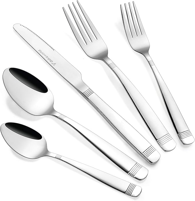 Elegant Design Flatware, Silverware Set for 8 persons, 40 Piece - Spoons, Forks, and Knives 18/10 Stainless Steel, Dishwasher Safe