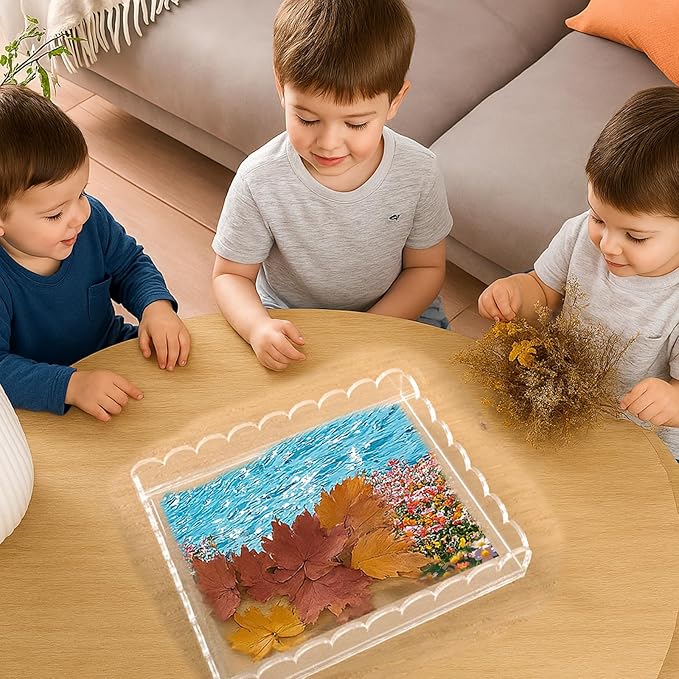 Acrylic Tray with Slide-Out Drawer, 10"×12" Decorative Acrylic Tray Organizer for Art Display, Customized Picture Frames for Needlepoint, Fabric or Photos, Large Clear Drawers