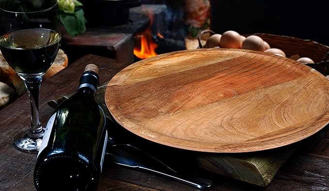 Alpha Living Home Round Wood Chargers Plates 11 Inch Natural Wood Charger Plates Set of 4 - Serving Plates for Dinner, Wedding, Tabletop Decor, Holiday, Party, Baby Shower, Event Decoration (Natural)