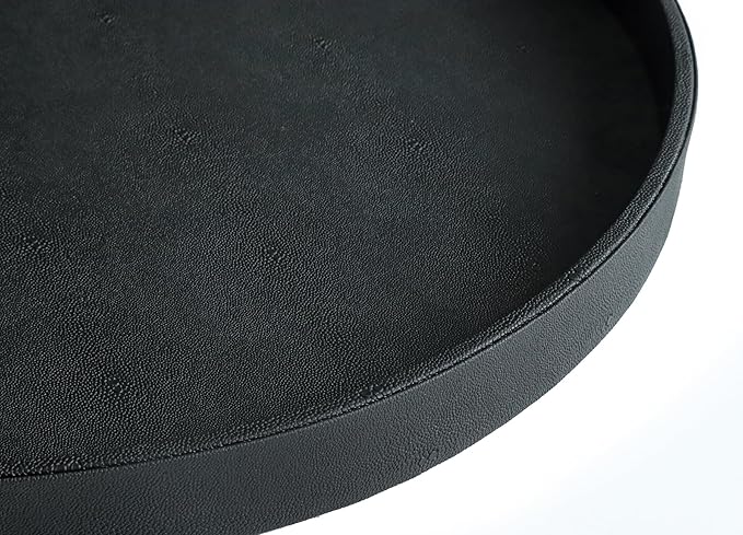 HofferRuffer Large Round Serving Tray 24'', Elegant Faux Leather Circle Ottoman Table Tray, Serve Tea Coffee Breakfast in Bedroom Living Room Kitchen (Classic Black)