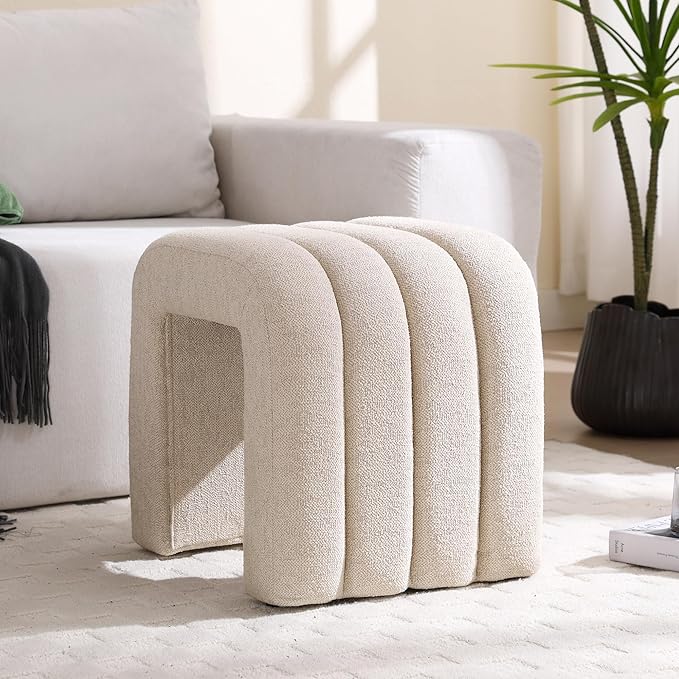 Multi-Functional Ottoman Stool Set of 2, Footrest for Couch, Modern Vanity Stool for Make-up Room, Living Room and Entryway, Small Cute Footstool (Beige Linen)