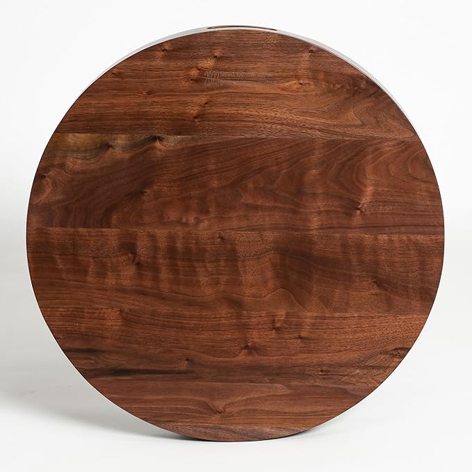22 x 22 inches Round Ottoman Table Tray, Wooden Solid Black Walnut Circle Platter Decorative Serving Tray with Handle for Oversized Ottoman Home Breakfast in Bed Tea Coffee