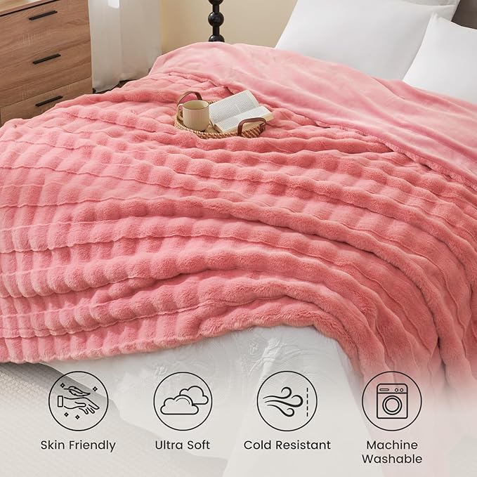 Cozy Bliss Fluffy Pink Faux Fur Throw Blanket for Couch,Warm Cozy Soft Throw Blankets for Sofa Bed Living Room,60x80 Inches