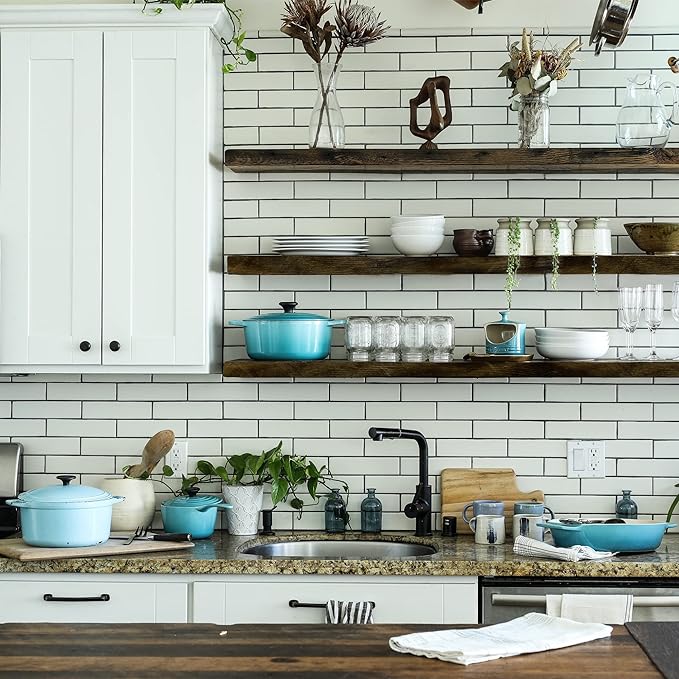 URBANDI, Rustic Floating Shelves, Set of 2, Hidden Bracket, Solid Wood, Heavy Duty, Wall Mounted Shelves, (Dark Brown, 48Wx12D)